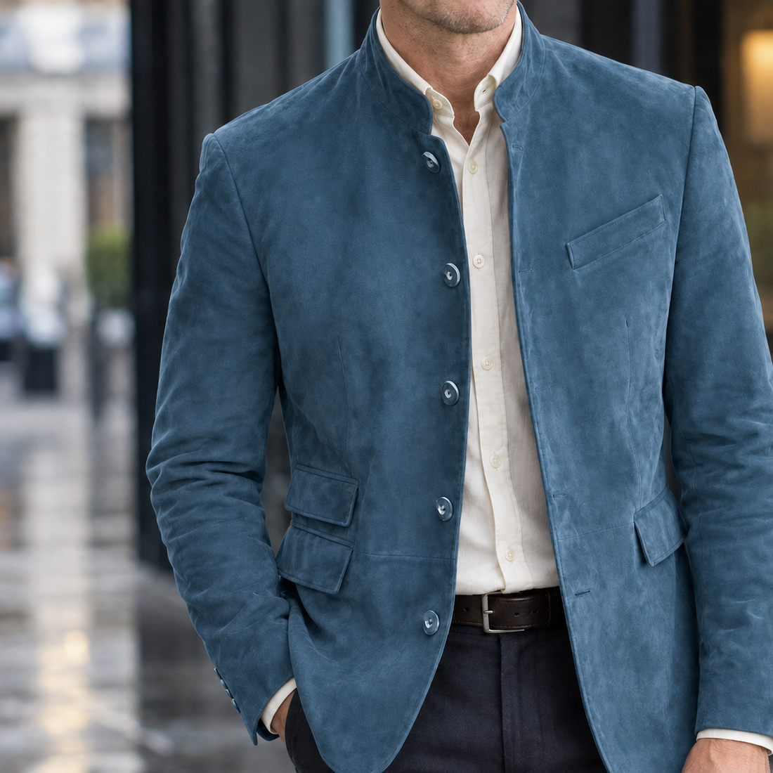 Pierrick Stand Collar Blazer - Sea blue
