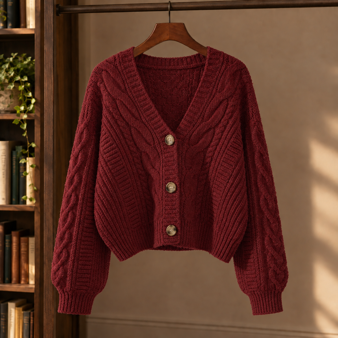 Madeline Cable Cardigan - Wine Red
