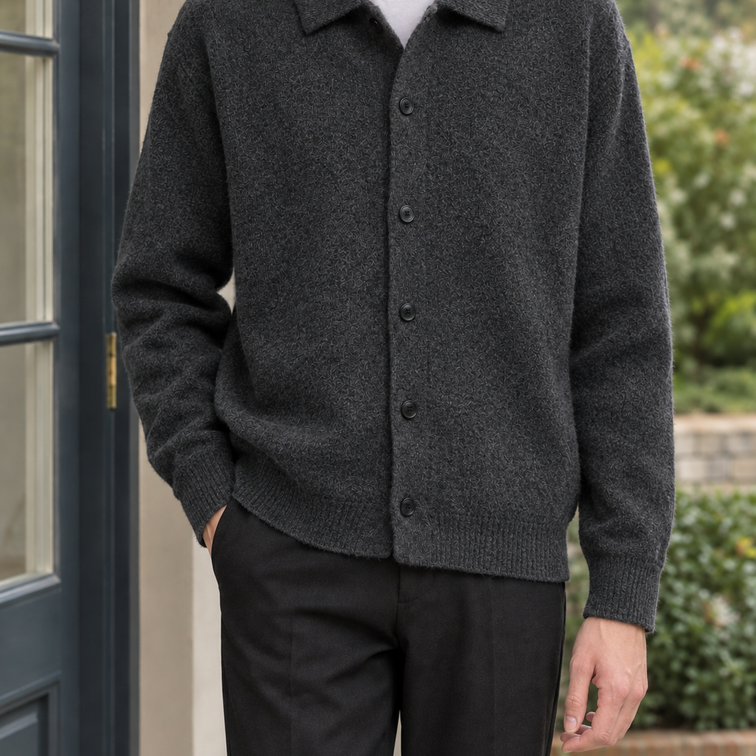 Oberon-York Brushed Cardigan - Charcoal Gray