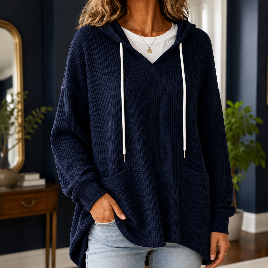 Oriana-Lane Relaxed Hoodie - Navy