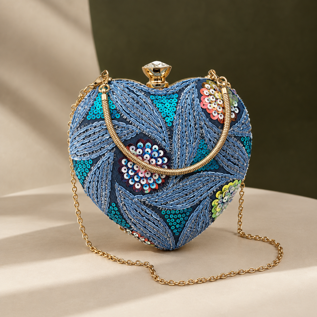 Piacenza Sequined Heart Clutch - Blue