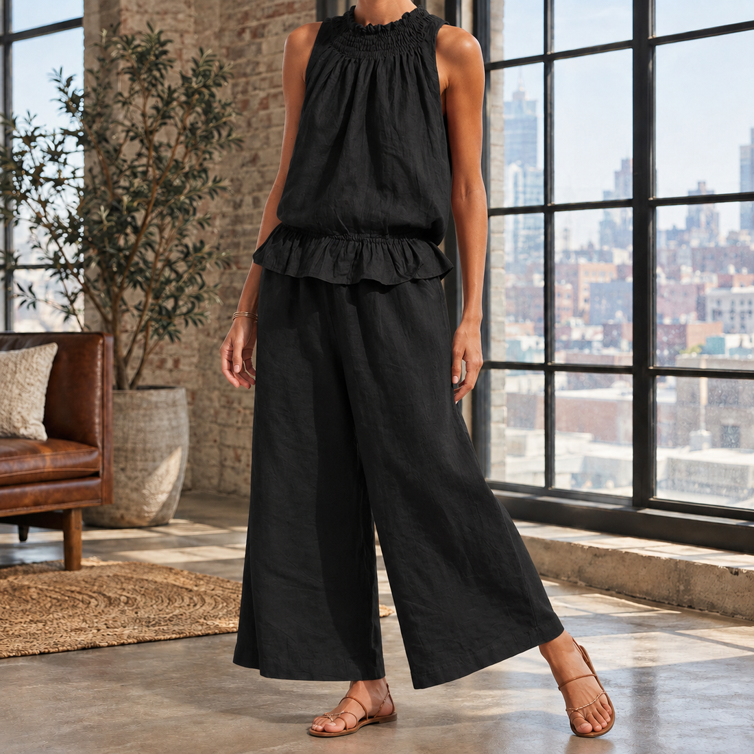 Paige Ruffled Set - Black