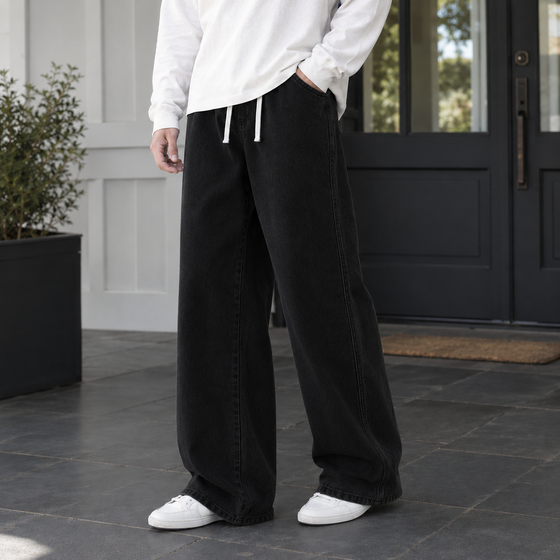 Nicodemus-Stone Wide Leg Pants - Black