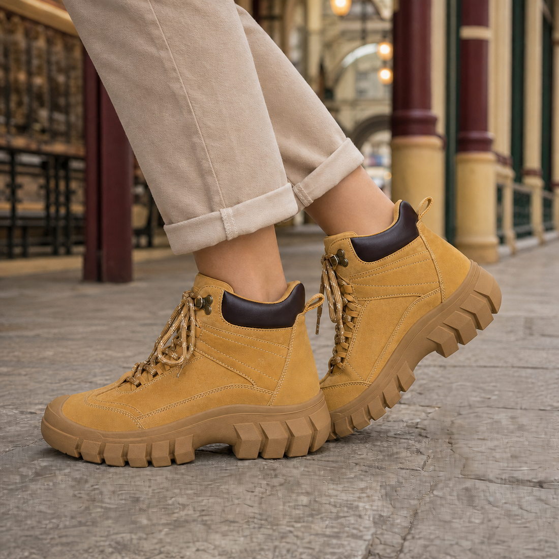 Olivieri Chunky Hiking Boots - Earthy Yellow