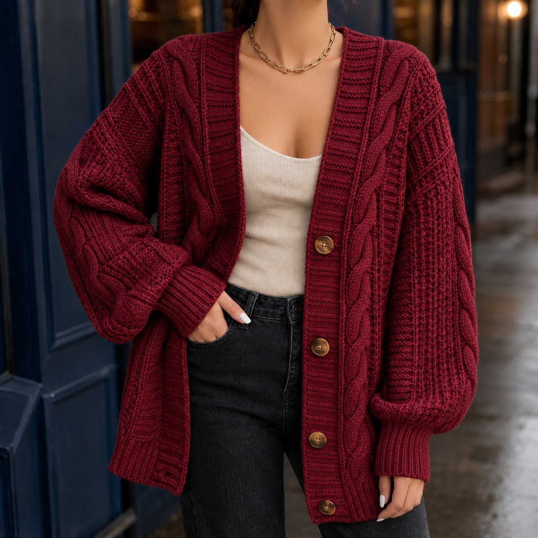 Ariane Cable Knit Sweater - Burgundy