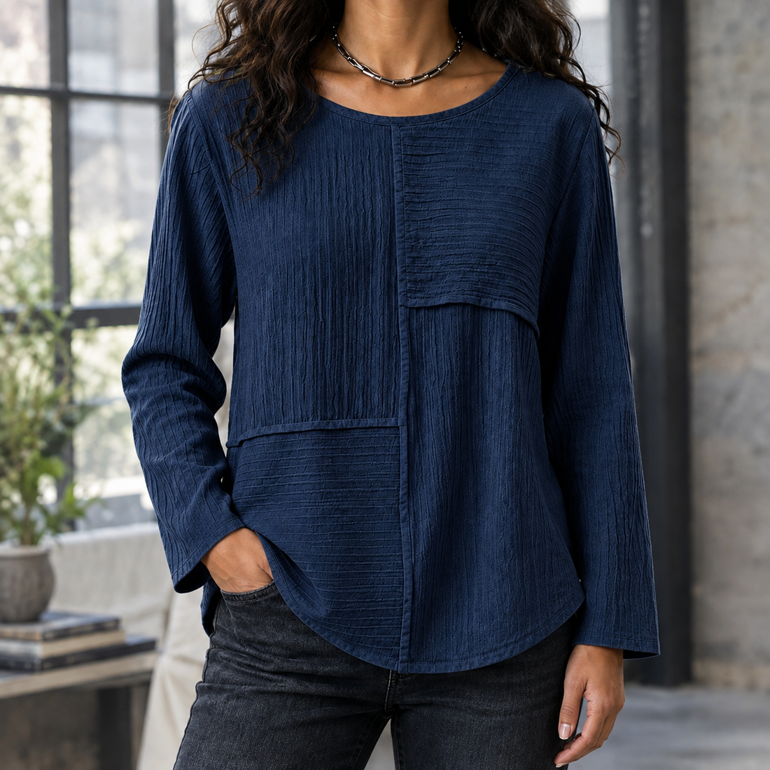 Rachel Panelled Top - Navy