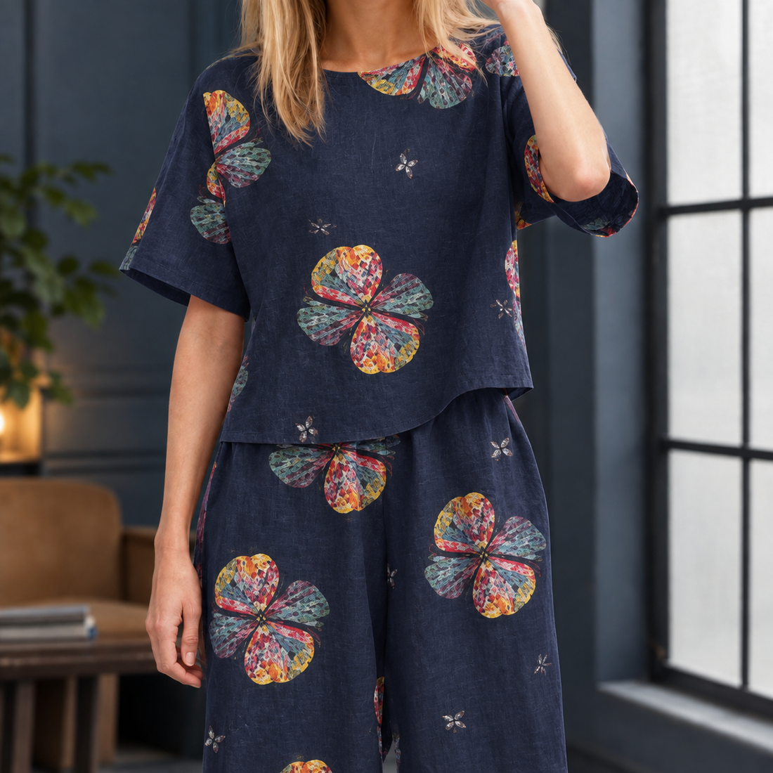 Arwen Printed Set - Navy Blue
