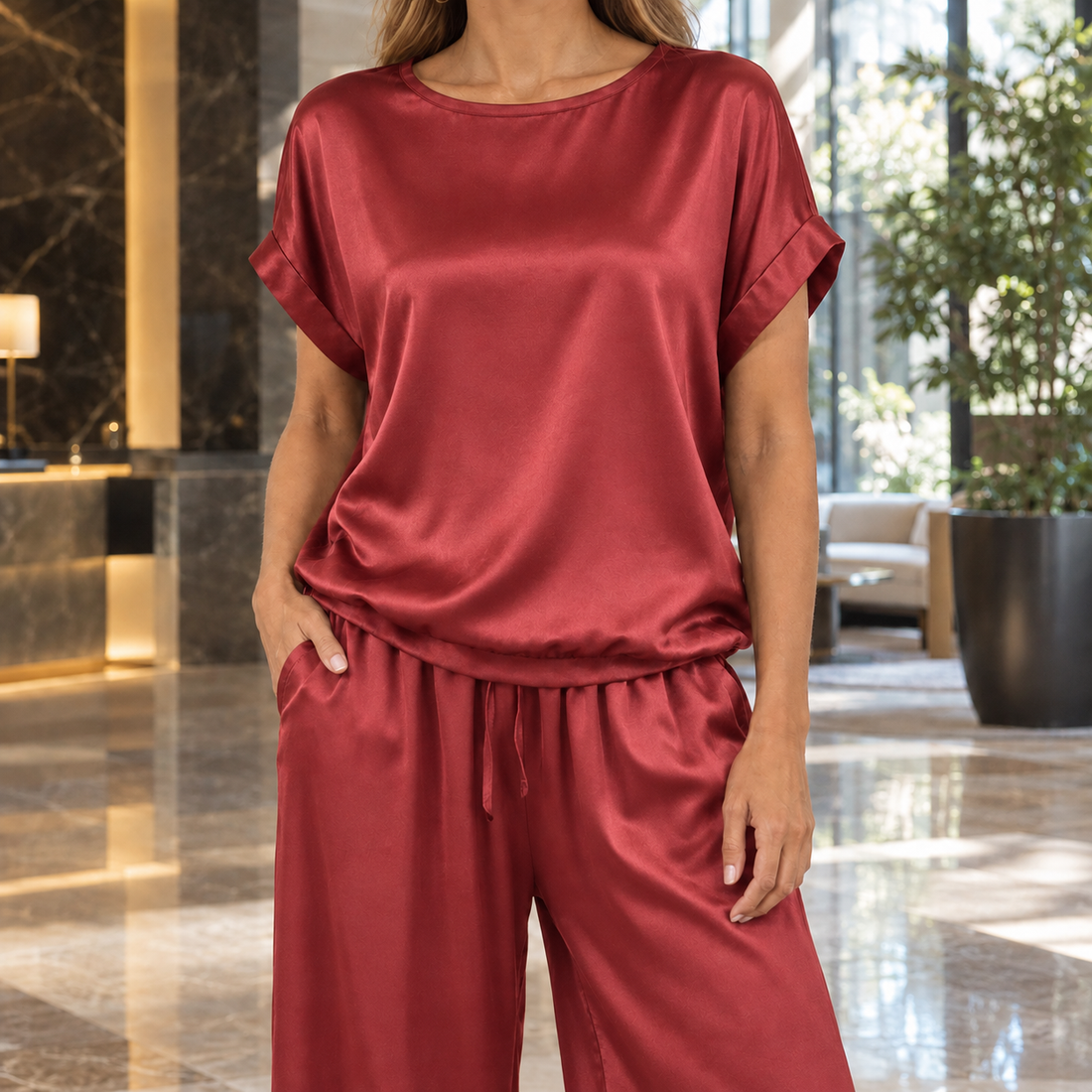 Mallory Relaxed Pants Set - Red