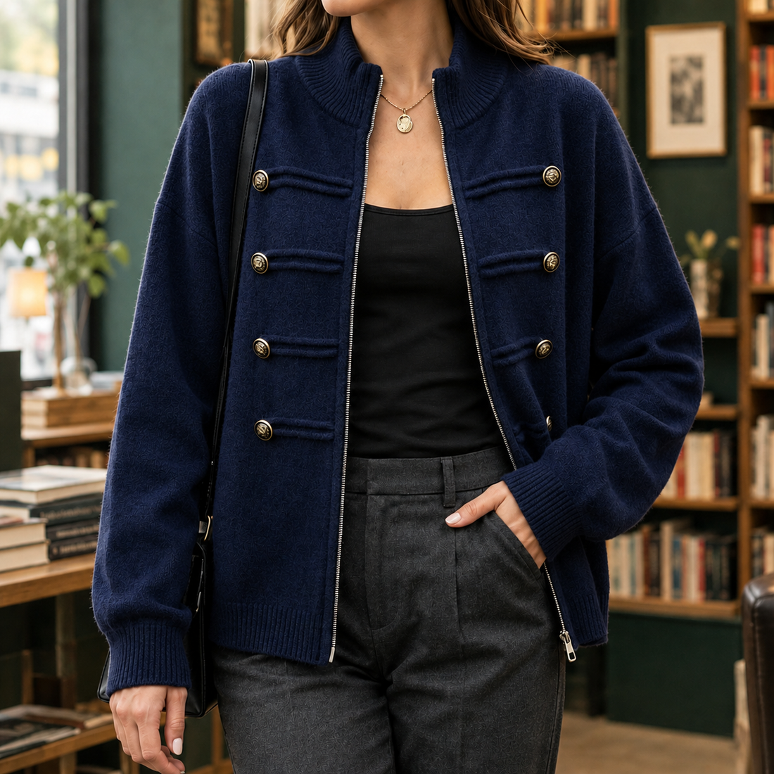 Maylis-Jane Stand Collar Sweater - Navy