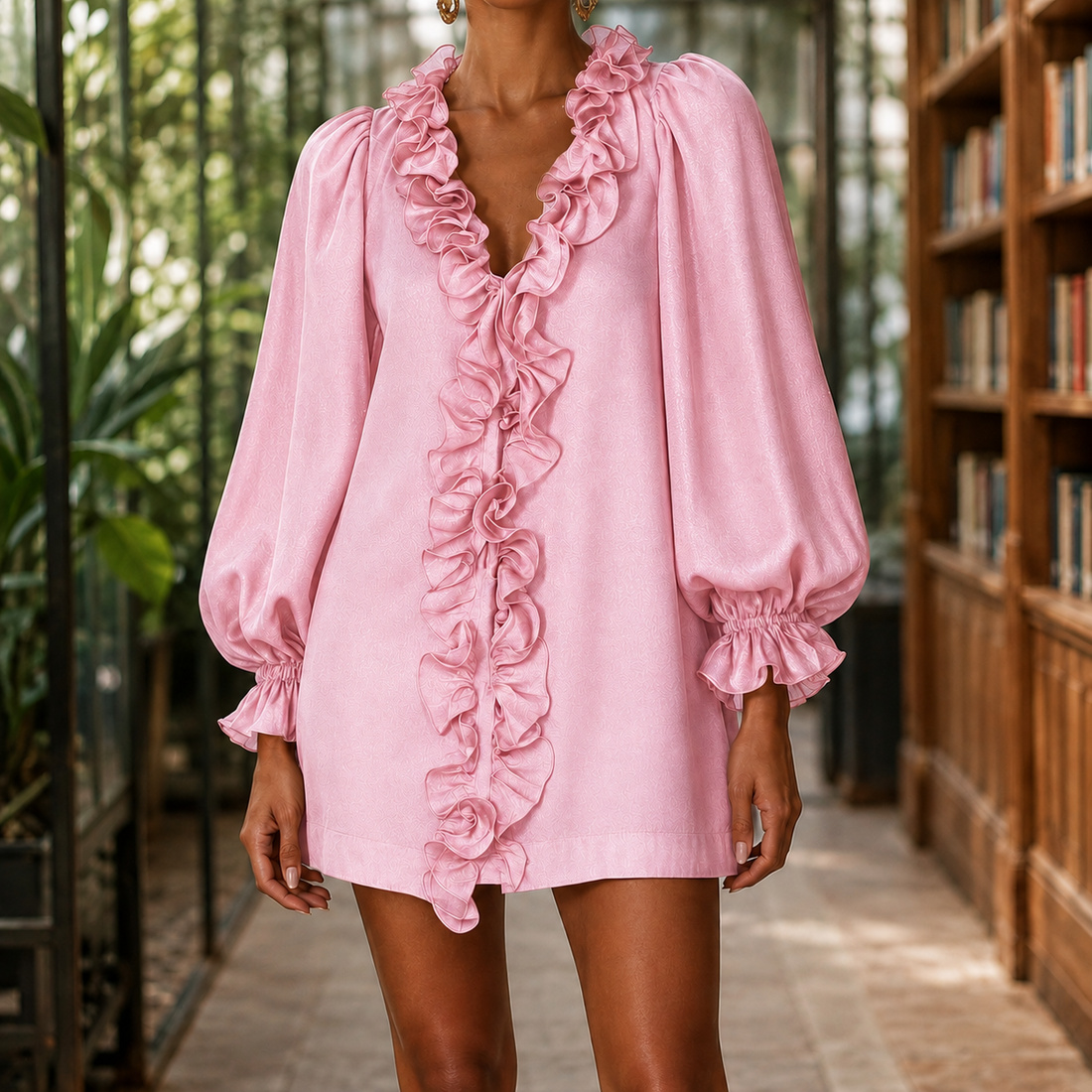 Eva-Claire Ruffle Mini Dress - Pink