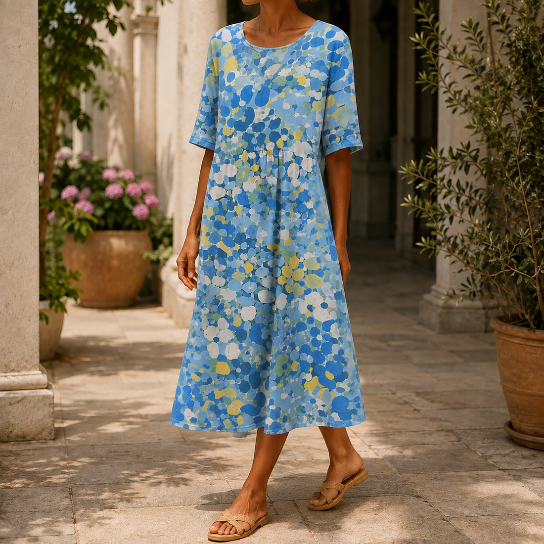 Elise A-Line Dress - Cornflower Blue