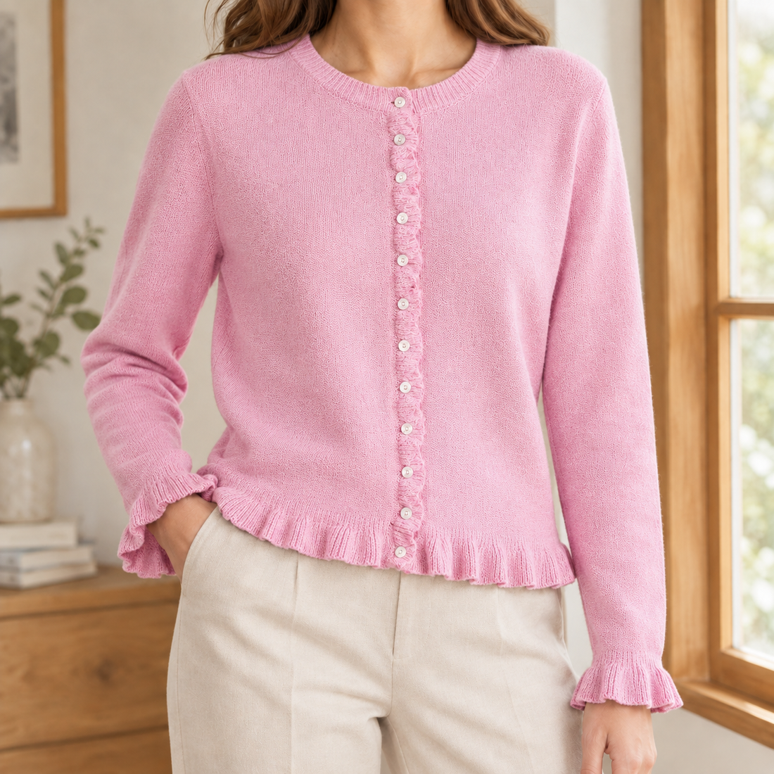 Valentina-Lane Ruffle Cardigan - Pink
