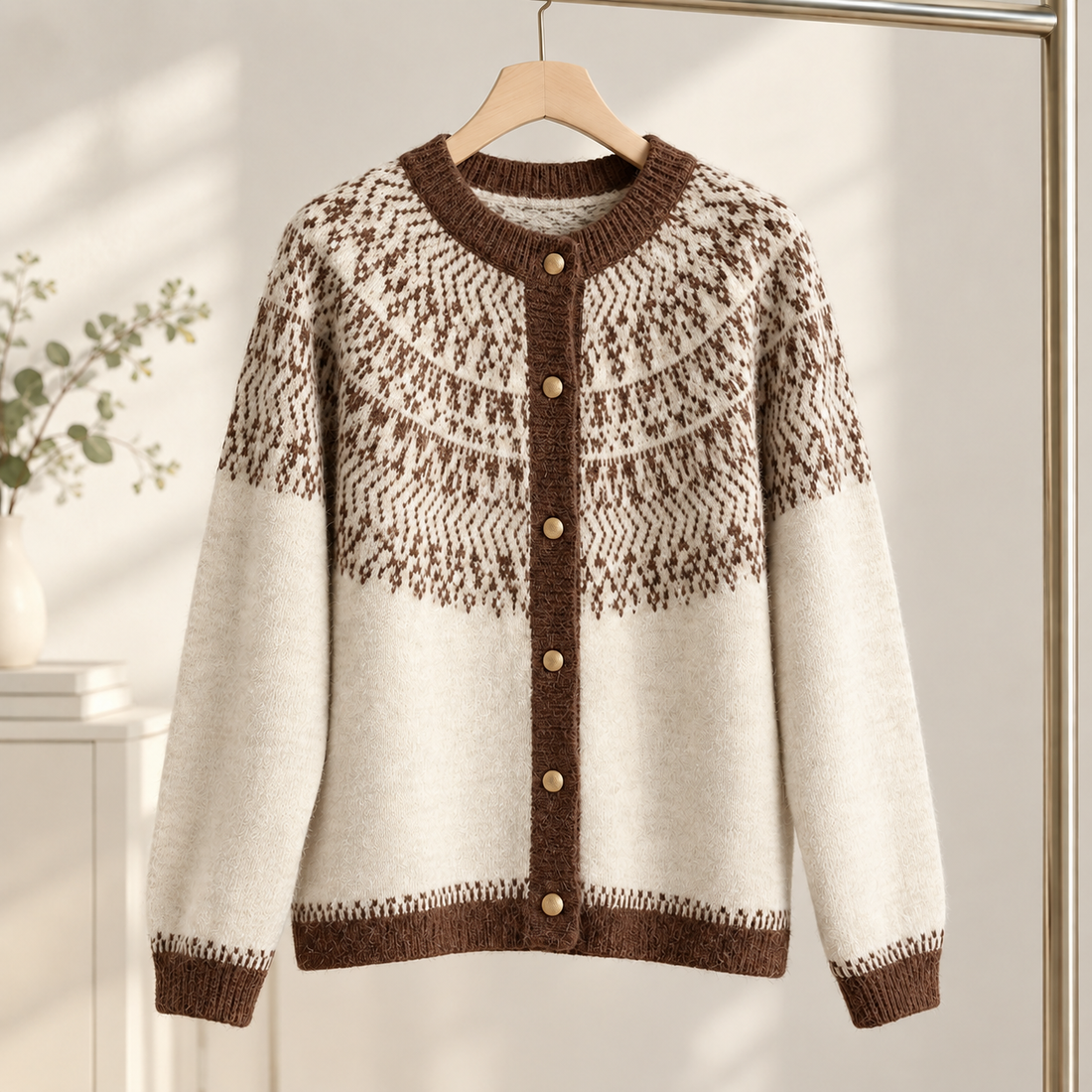 Natalie Fair Isle Cardigan - Coffee