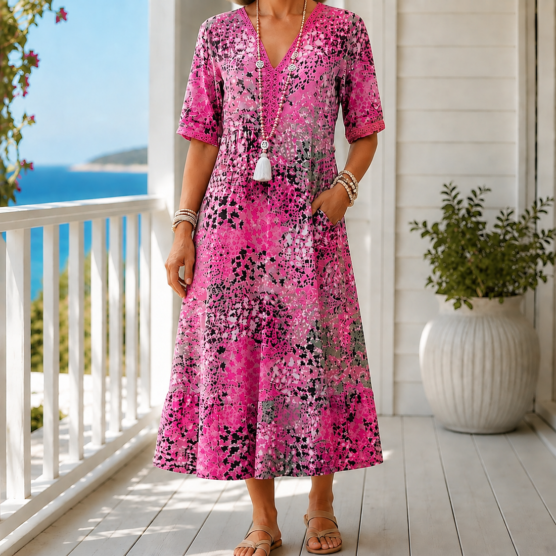 Celine Relaxed Midi Dress - Pink