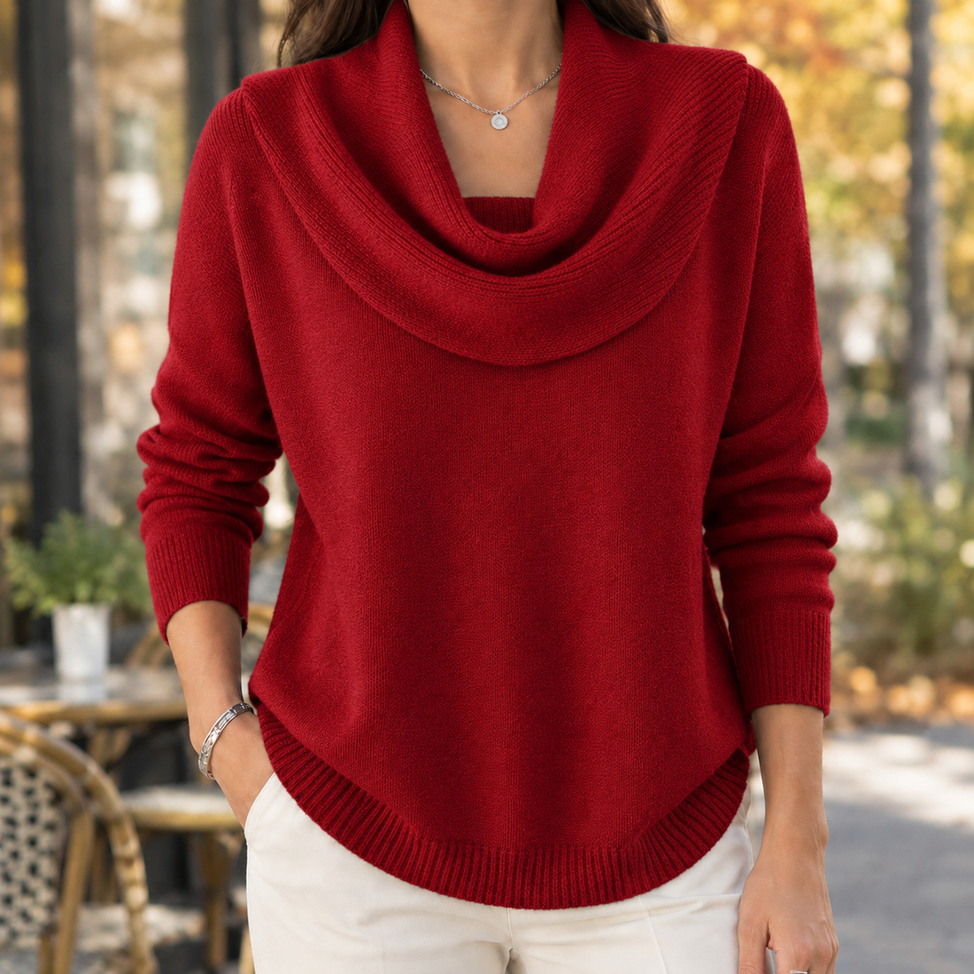 Tiffany-Marie Cowl Neck Sweater - Red