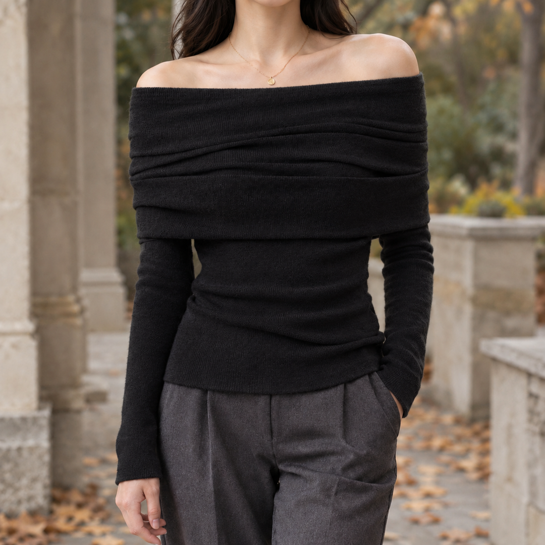Tabitha-Rose Off Shoulder Sweater - Black