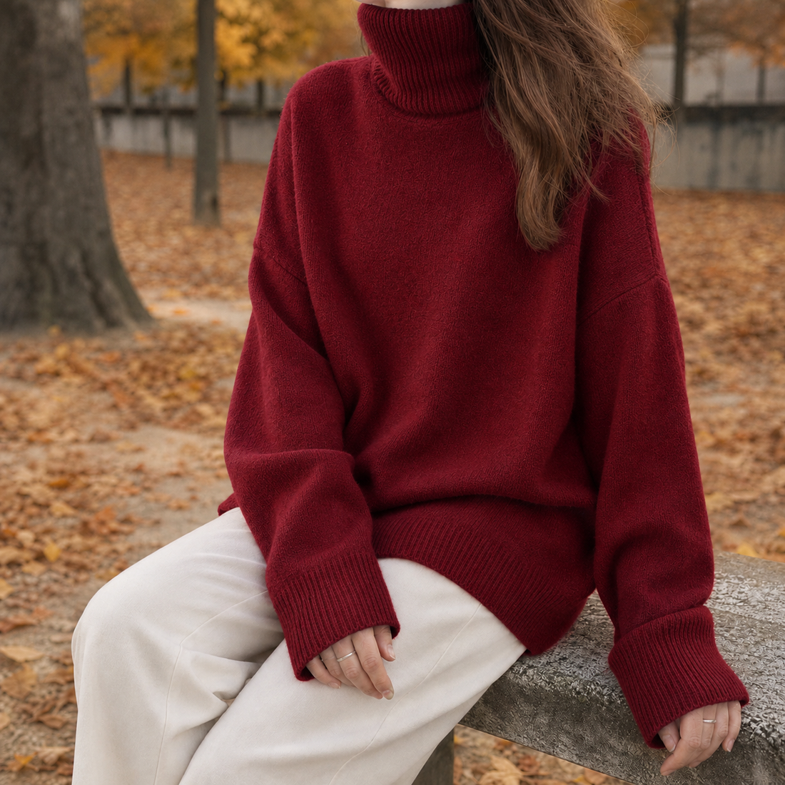 Annabel-Hope Wool Turtleneck Sweater - Burgundy