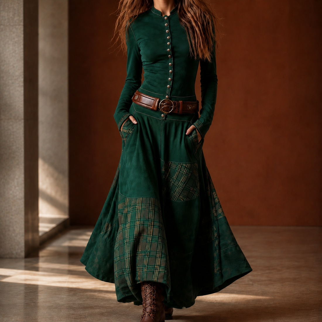 Georgina Patchwork Jumpsuit - Green