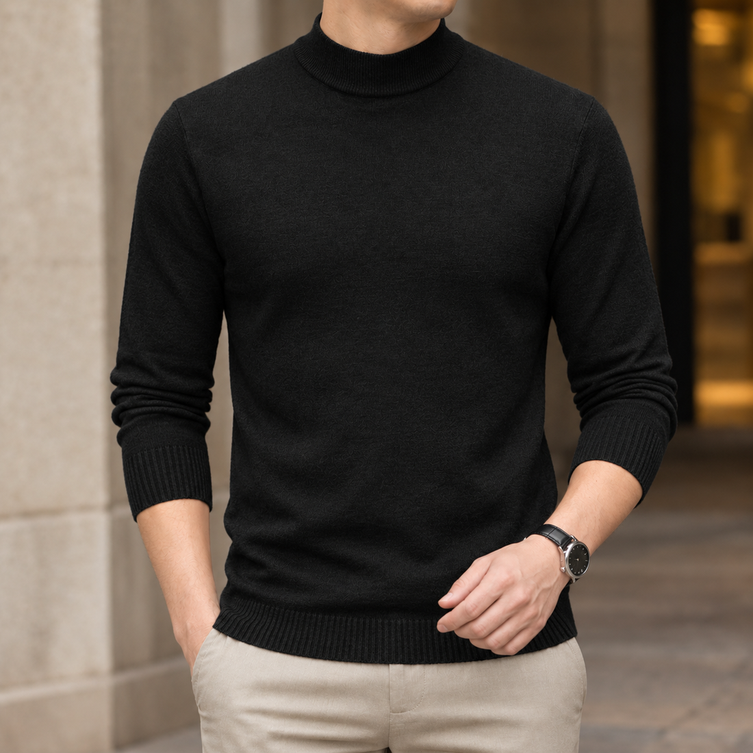 Boniface Mock Neck Sweater - Black