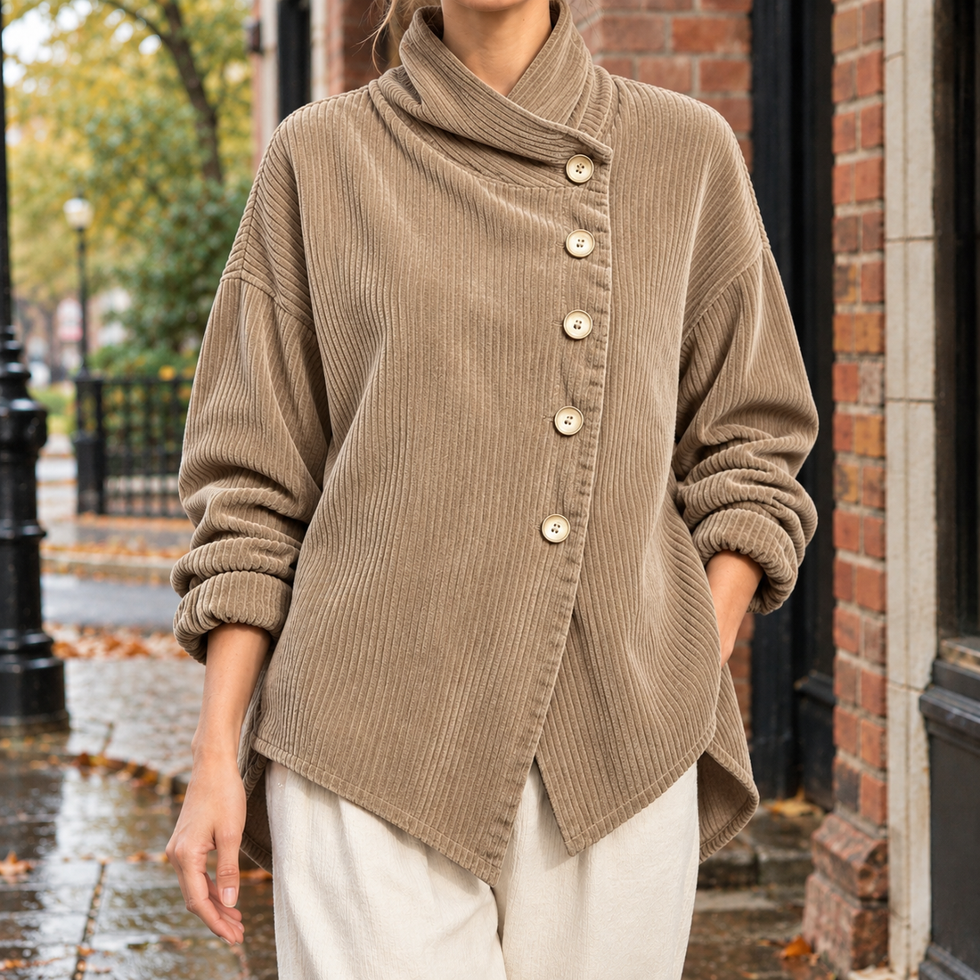 Desiree-Pearl Asymmetric Jacket - Khaki