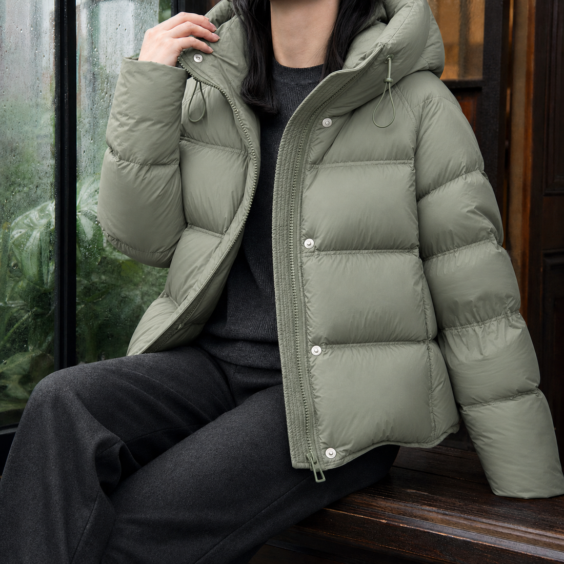 Sabine-Hope Hooded Puffer Jacket - Light Green