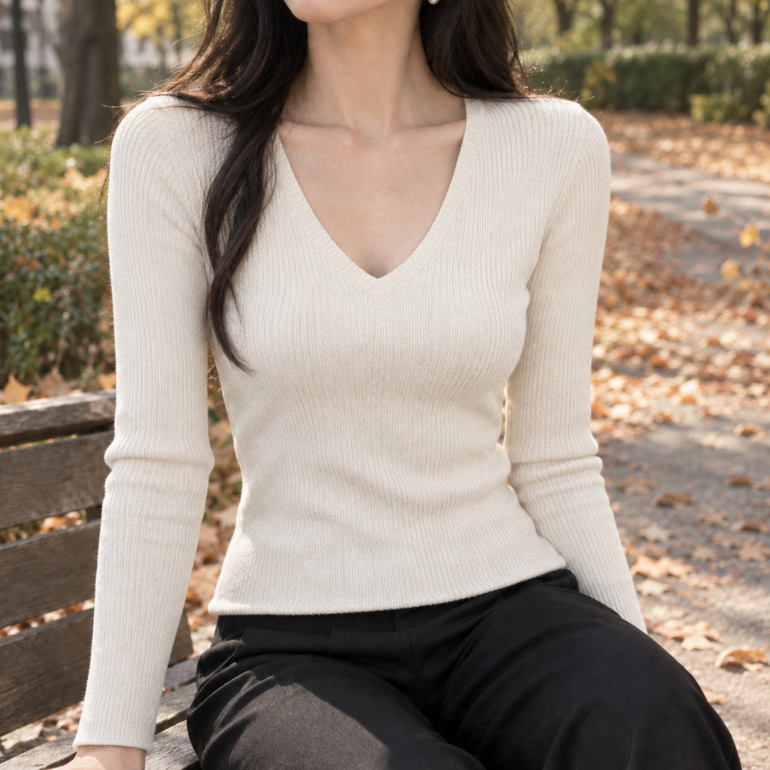 Candela-Grace V-Neck Top - Cream