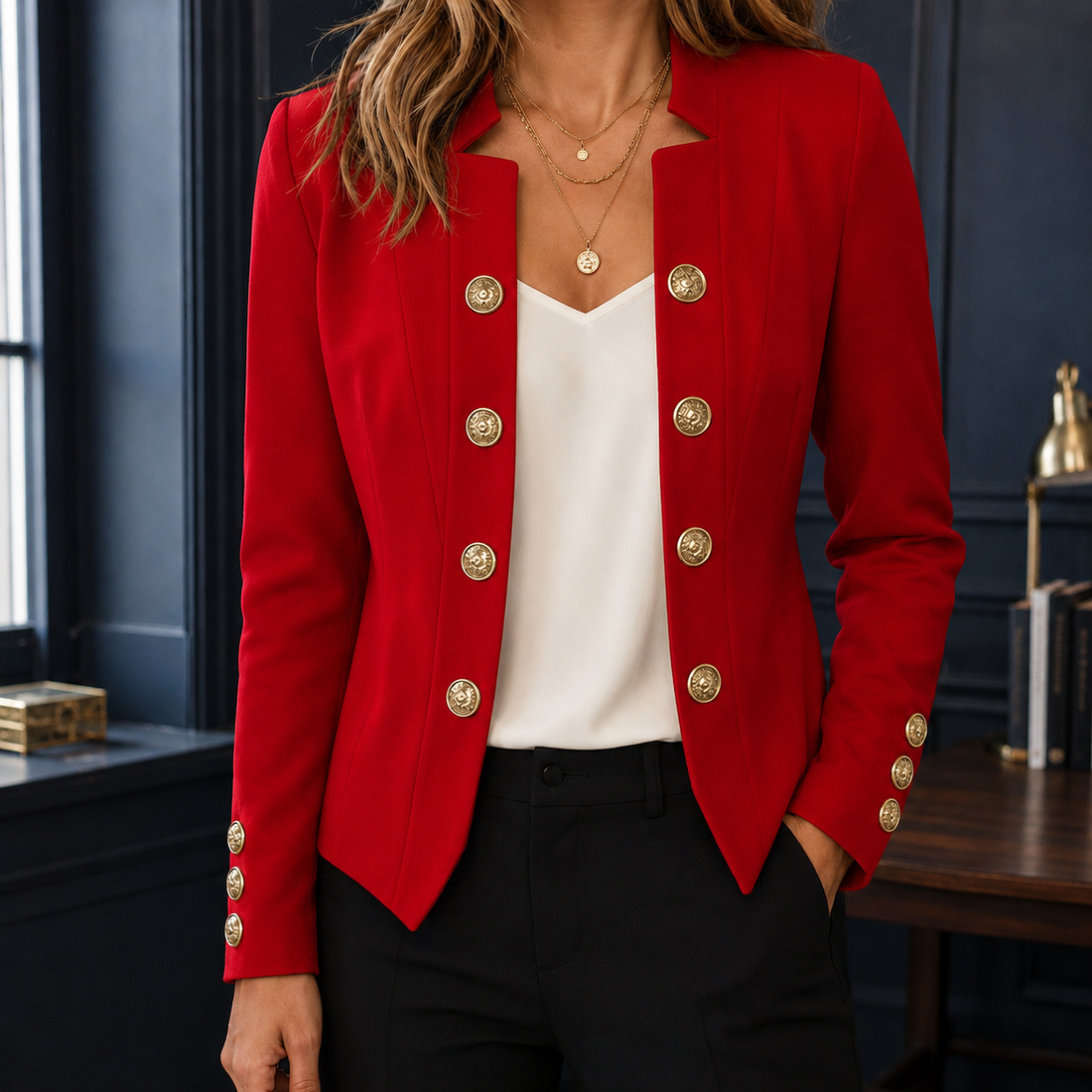 Sylvie-Claire Military Blazer - Red