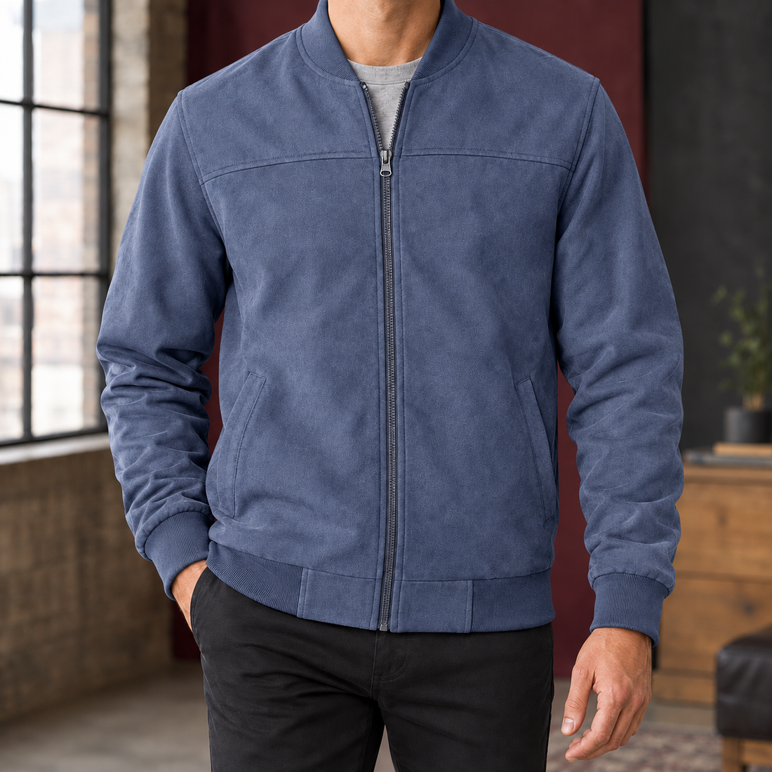 Norbert Suede Bomber Jacket - Navy Blue