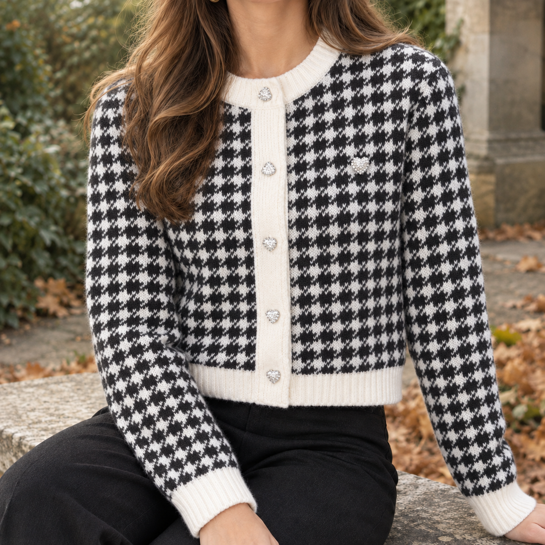 Alina-Rose Houndstooth Cardigan - Black