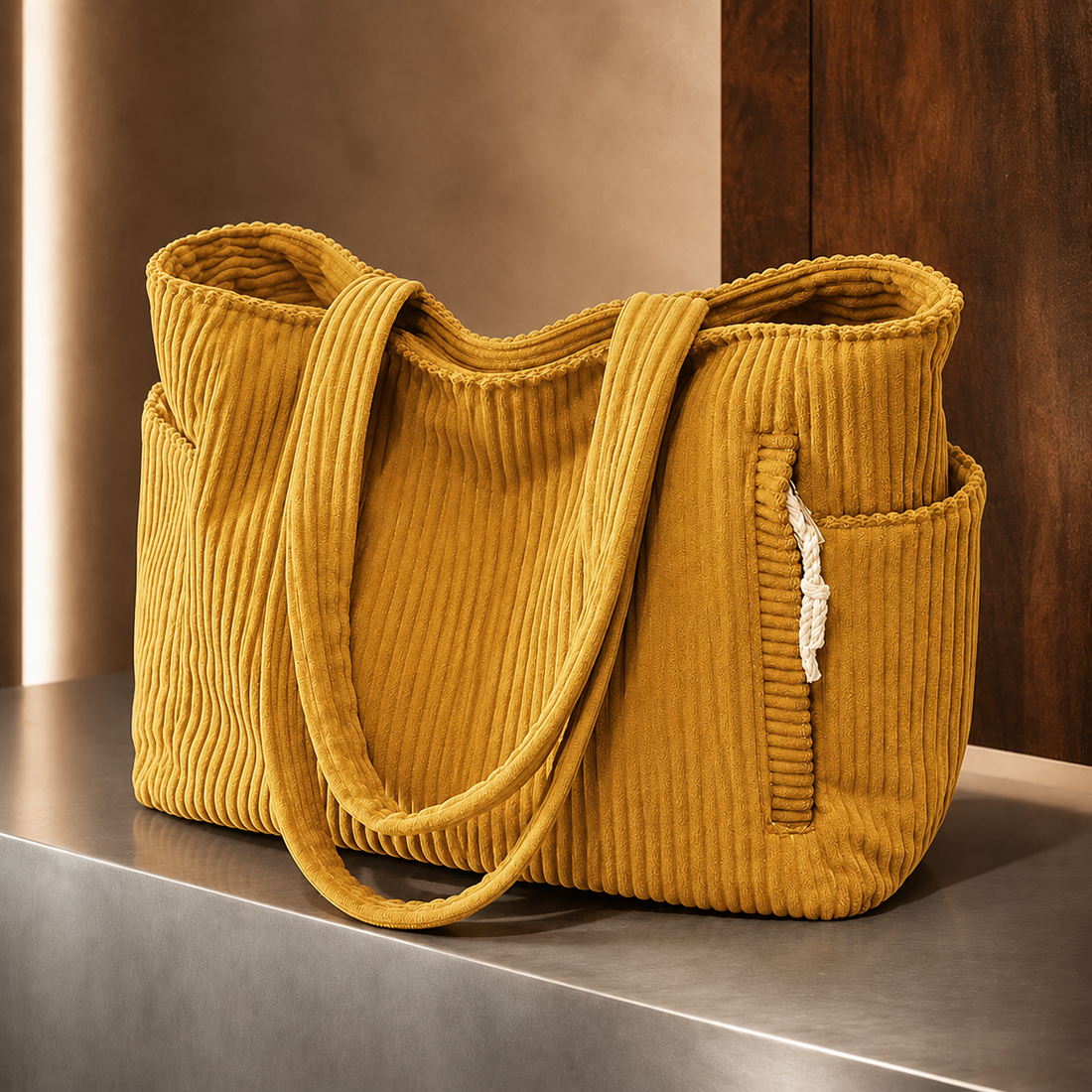 Alberti Ribbed Tote - Mustard