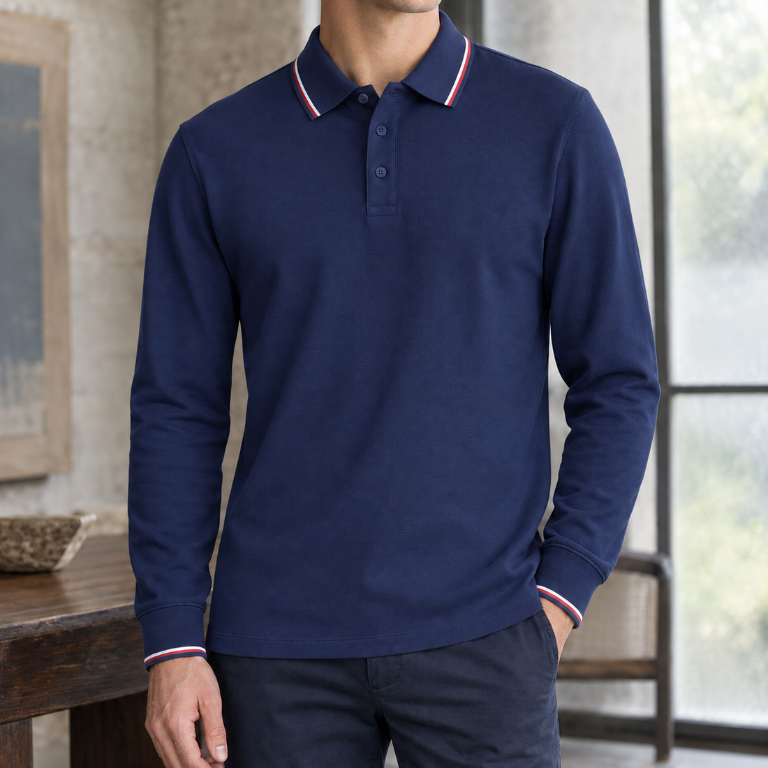 Amaury Tipped Polo - Navy Blue