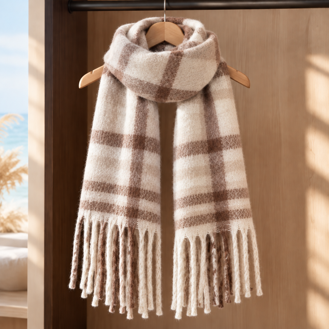 Selby Cashmere Scarf - Cream Brown
