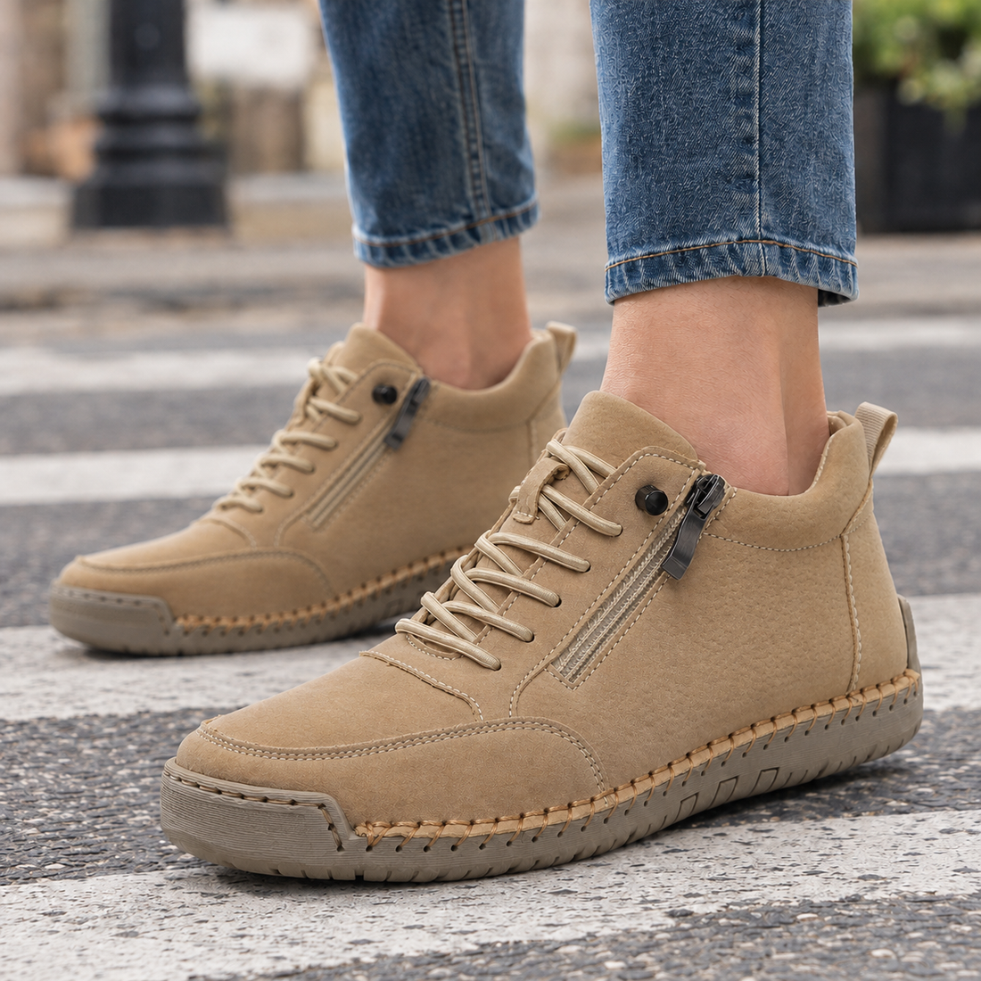 Ascoli Hand-Stitched Sneakers - Khaki