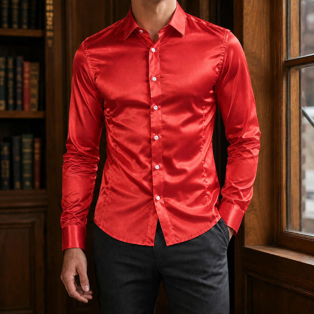 Mathias Satin Shirt - Red