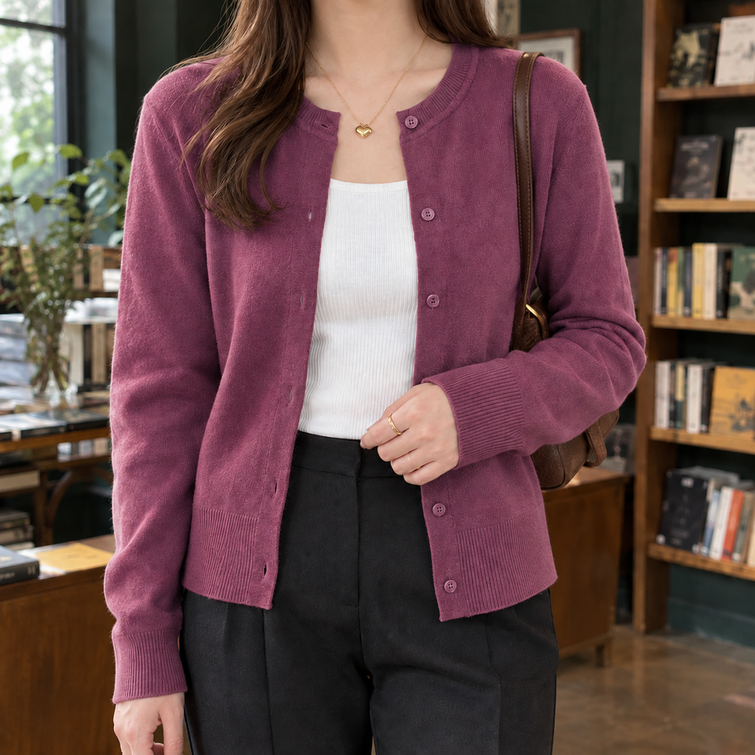 Joy Fine Knit Cardigan - Plum Purple