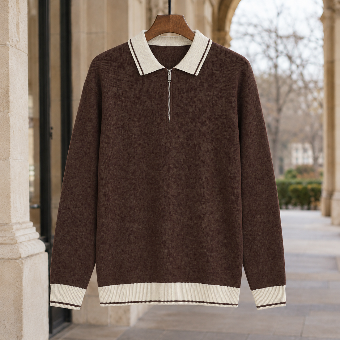 Alfred-Miles Half Zip Sweater - Brown