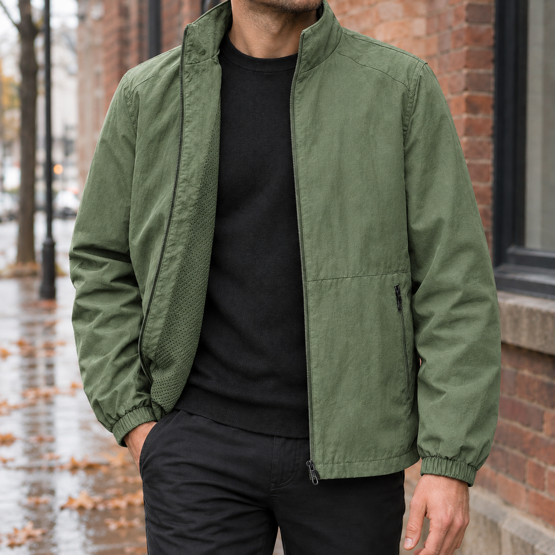 Eldric-Lane Stand Collar Jacket - Army Green