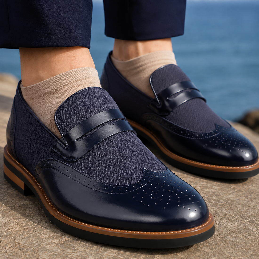 Marco Brogue Loafers - Navy