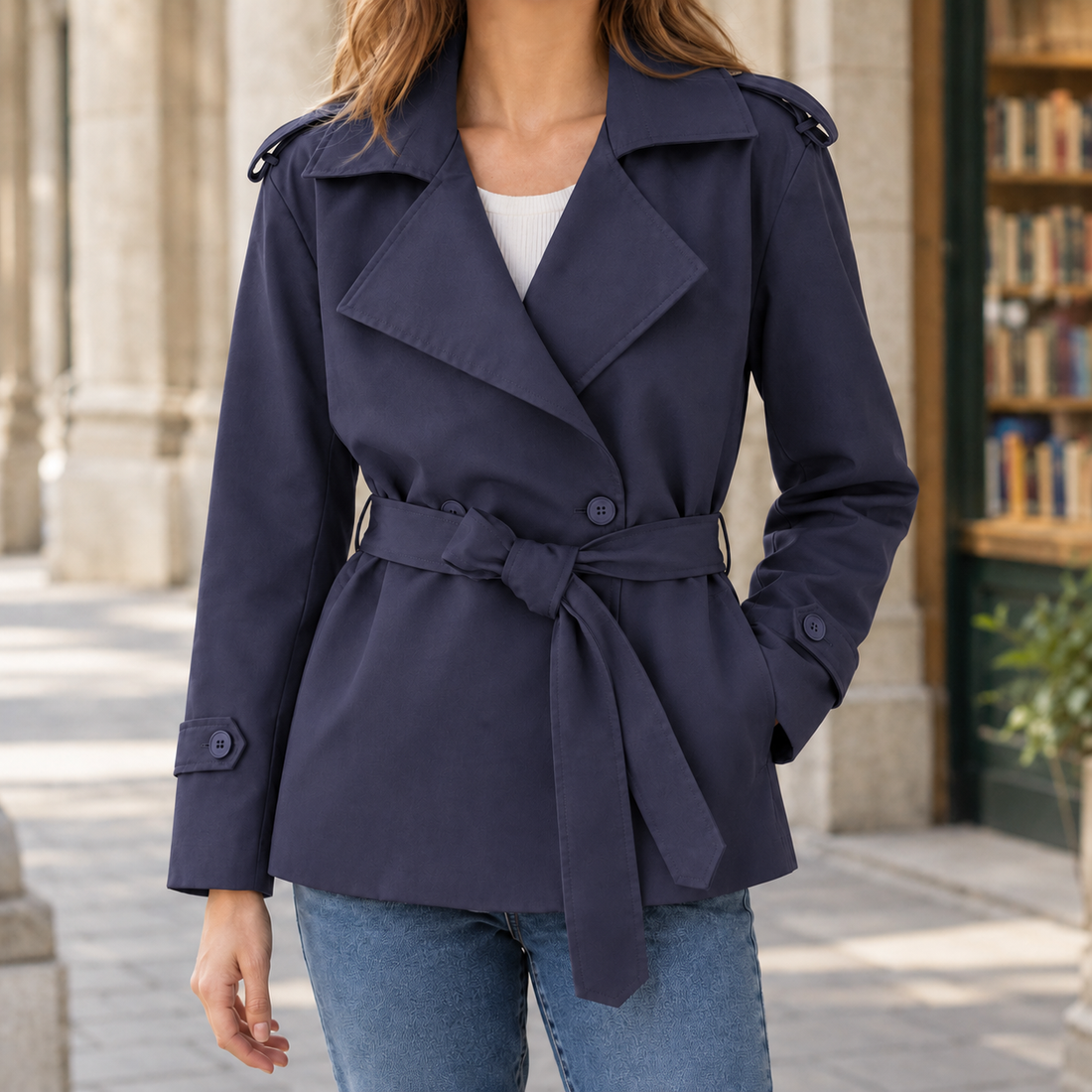 Magdalena Belted Trench Jacket - Blue