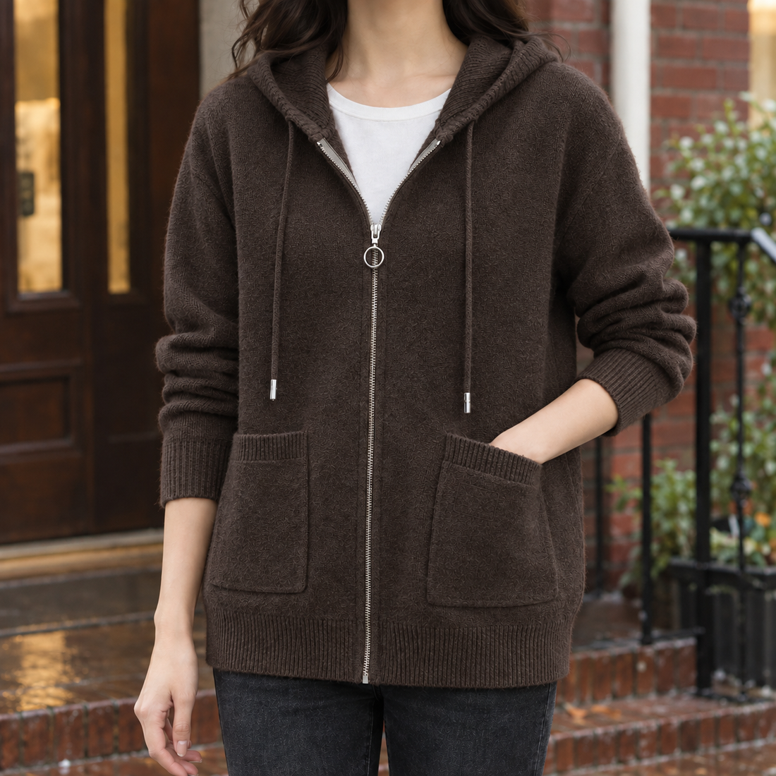 Flavia-Rae Hooded Hoodie - Coffee