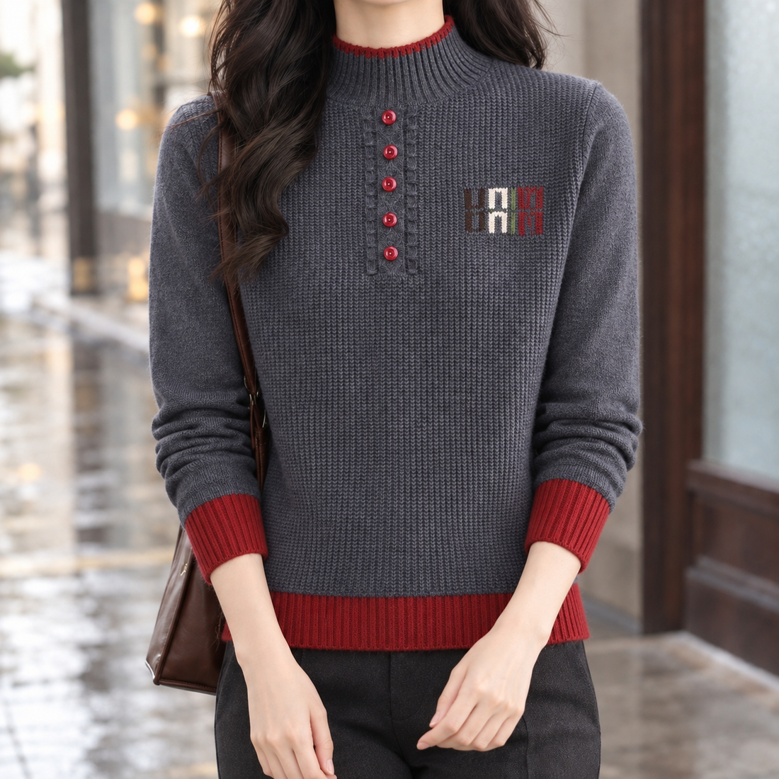Carlotta Mock Neck Sweater - Gray