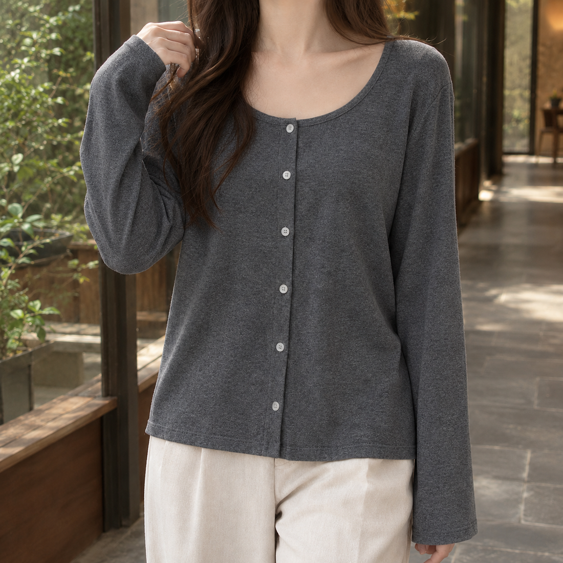 Michelle Linen Cardigan - Dark Gray