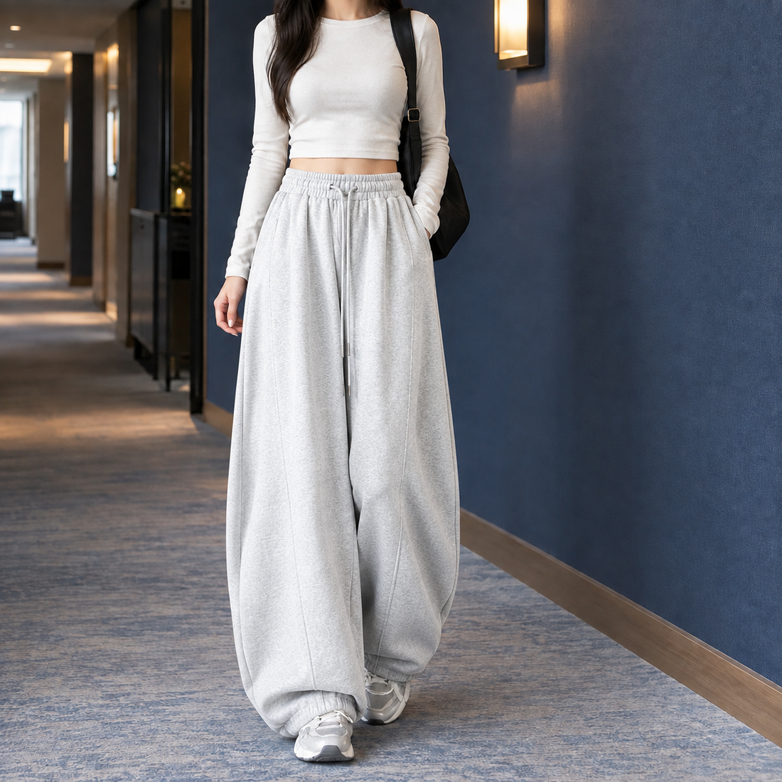 Ada-Lane Curved Leg Pants - Off-white Gray