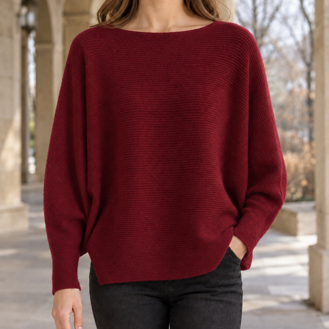 Cordelia-Faye Off Shoulder Sweater - Wine Red