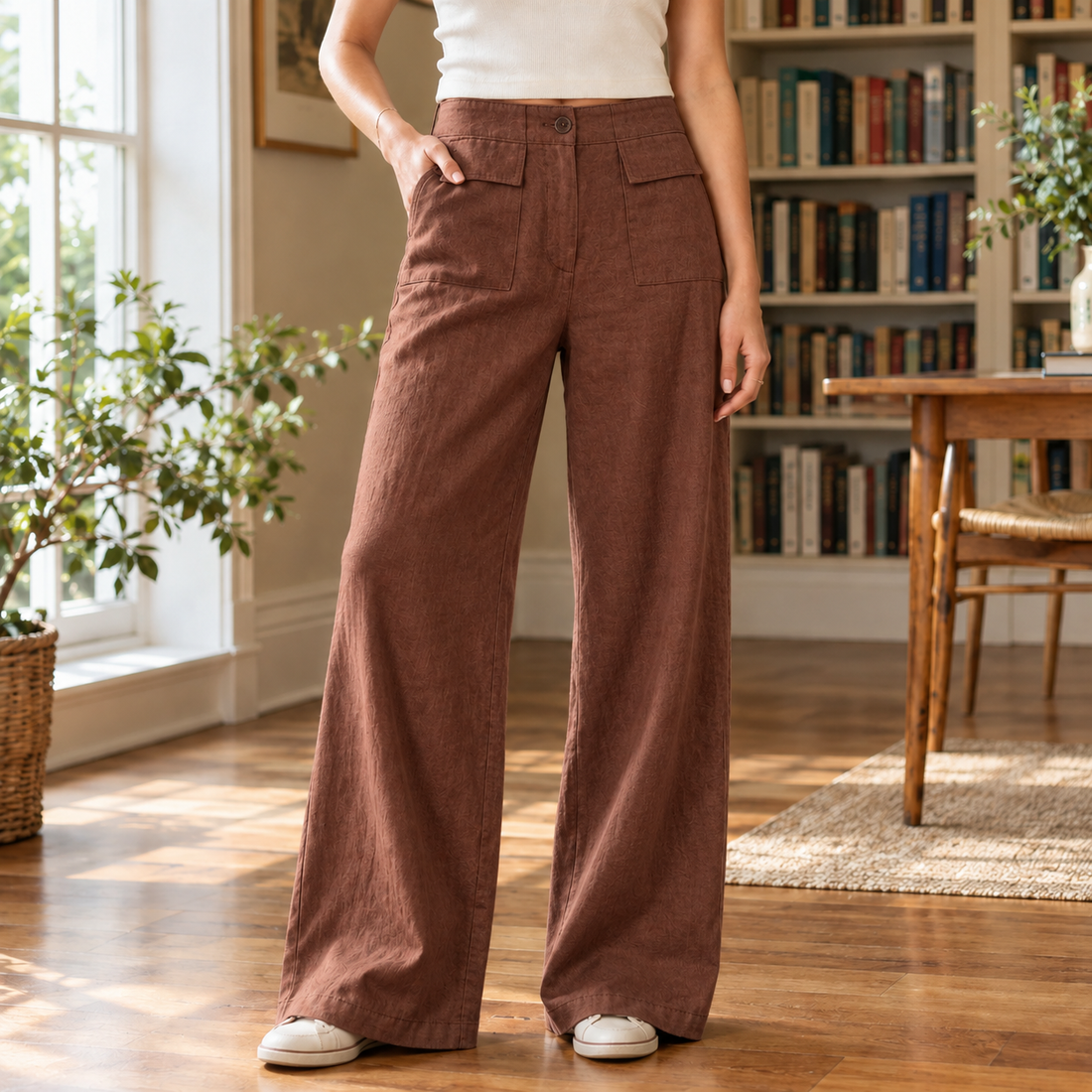 Avaline-Marie Wide Leg Pants - Brown