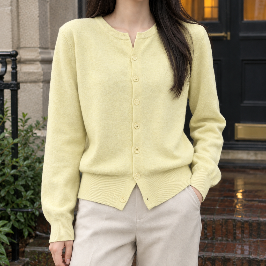 Diana-Mae Crewneck Cardigan - Yellow