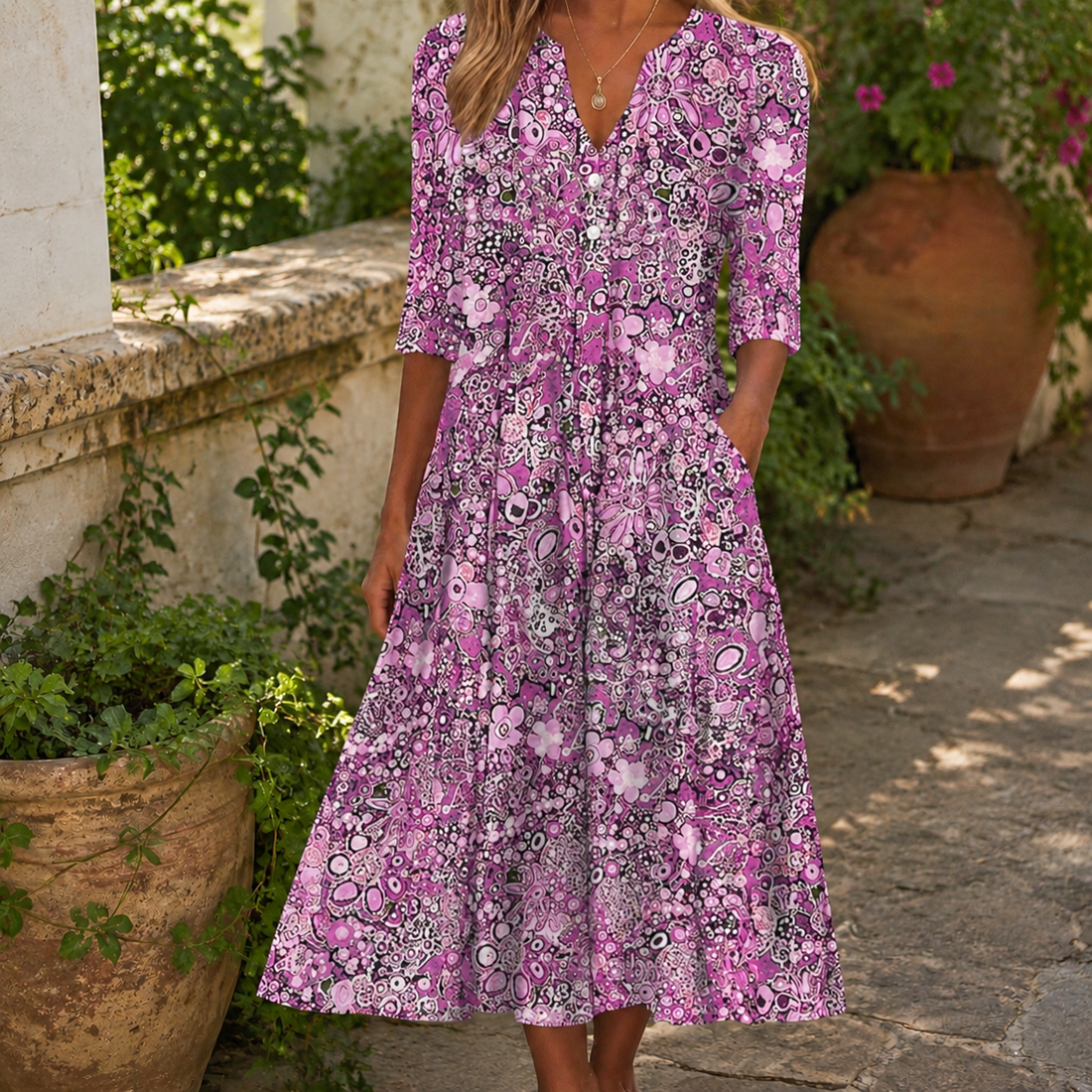 Rhea Floral Maxi Dress - Rose Red