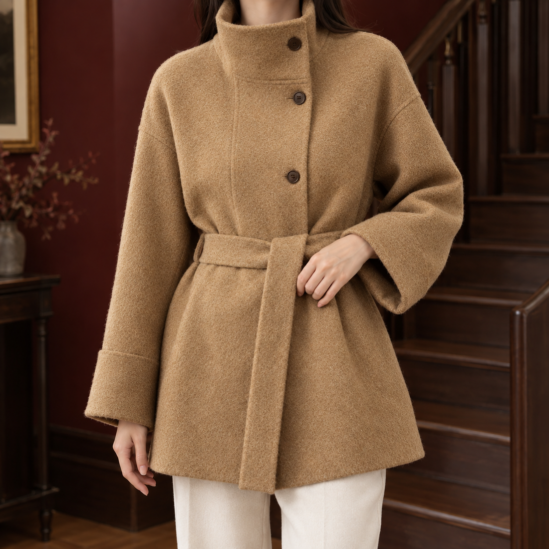 Gabrielle Belted Wool Coat - Camel