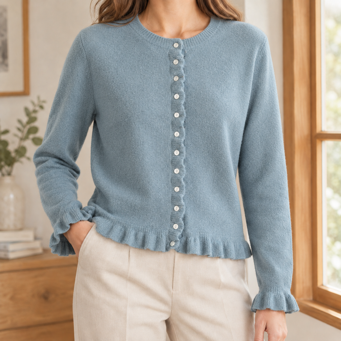 Valentina-Lane Ruffle Cardigan - Blue