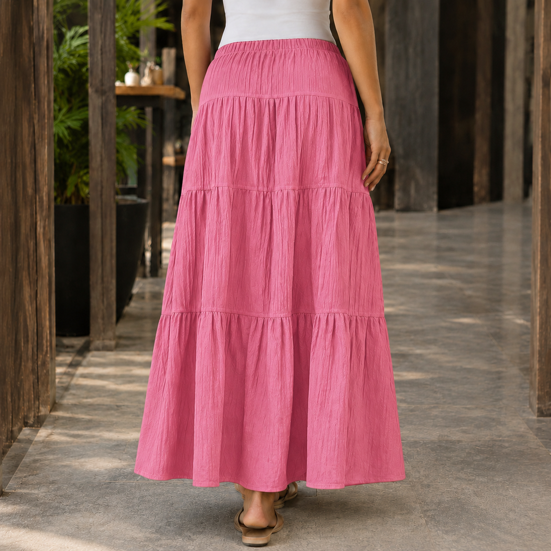 Freya Tiered Maxi Skirt - Pink